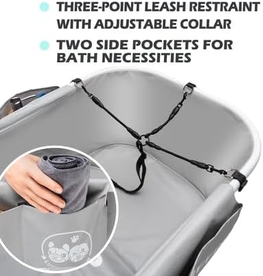 Premium Elevated Portable & Foldable Dog Bathtub – 5 Adjustable Heights for Back-Friendly Grooming. Portable Indoor/Outdoor Pet Washing Station, Supports Small & Medium Dogs, Cats