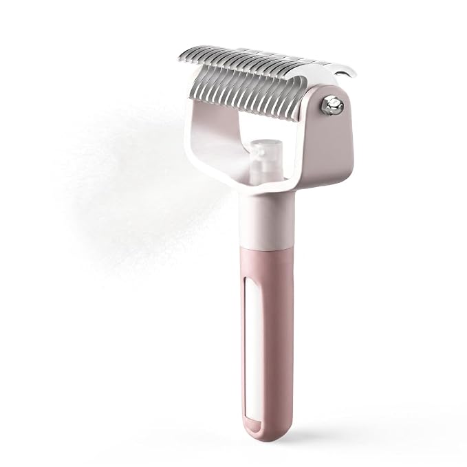 Double Sided Dematting Comb for Cats & Dogs, Undercoat Rake, Safe Deshedding Grooming Tool, Gentle Matt Remover Detangler for Long Thick Haired Pets, Ergonomic Pet Grooming Brush (Pink)