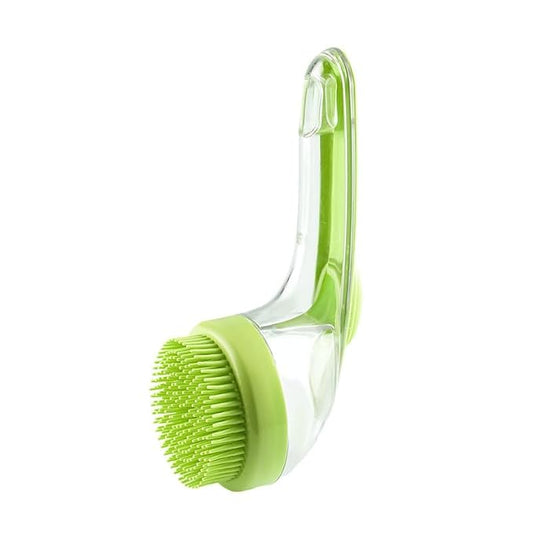 Dog Bath Brush with Shampoo Dispenser Silicone Pet Washing Scrubber & Massage Comb with Extended Handle, Soft Thick or Fine Bristles Grooming Supplies for Dogs & Cats