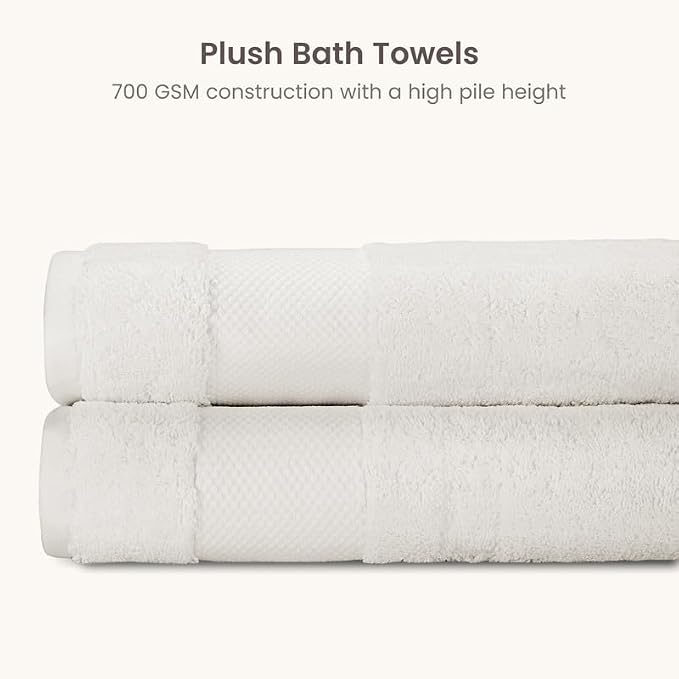 BIOWEAVES 100% Organic Cotton 700 GSM Plush Bath Towels 30" x 58" GOTS Certified - Ivory, Pack of 2