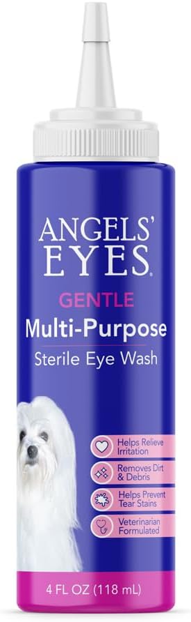 Angels' Eyes Multi-Purpose Sterile Eye Wash for Dogs & Cats | 4 oz Eye Cleaner & Rinse | Tear Stain Reducer with Boric Acid | Soothes Allergies, Debris, Mucus & Weepy Eyes | Vet Formulated