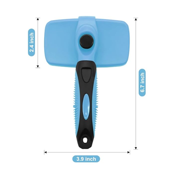 Self Cleaning Slicker Brush for Dogs & Cats, Gentle Deshedding and Hair Removal Tool for Long & Short Haired Pets, Easy Push Button, Purple