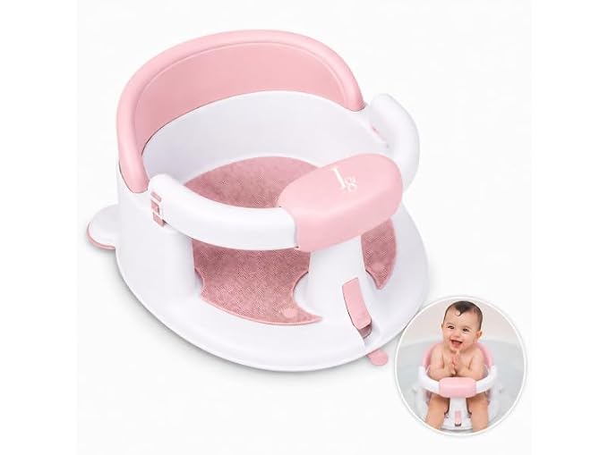 Baby Bath Seat for Babies 6-24 Months, Non Slip Infant Bath Seat with 4 Suction Cups, BPA Free Baby Bathtub Seat, Secure Bath Support Chair for Sit Up Babies, Pink