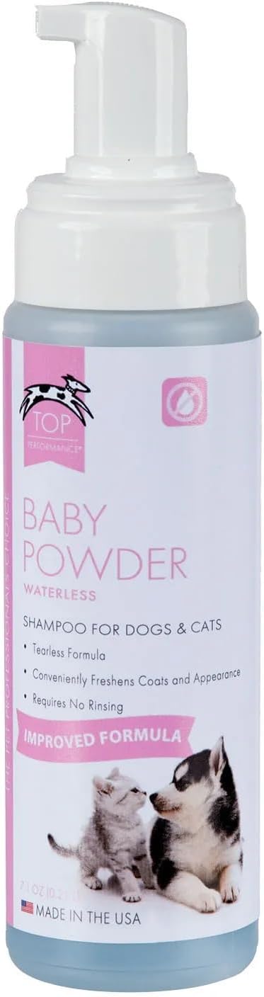 Waterless Shampoo for Dogs and Cats Travel Show Dog Mobile Groom Convenient Foam (7.1 oz Baby Powder)