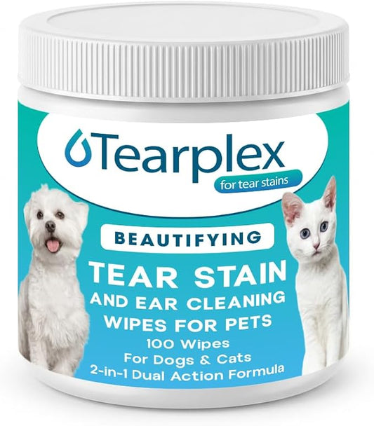 Eye & Ear Wipes – Tear Stain Remover for Dogs and Cats, 100 Wipes | Daily eye and ear cleaning wipes for dogs and cats, Helps lift crusty discharge and debris, Pre-moistened plant-based wipes.