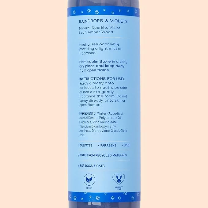 Pet Odor Neutralizing Air and Fabric Spray — Pet-Safe Deodorizer with Zinc Salt — Vegan and Cruelty-Free — Fresh Rain & Wild Violet Scent – Made in USA by Purrfect Paws