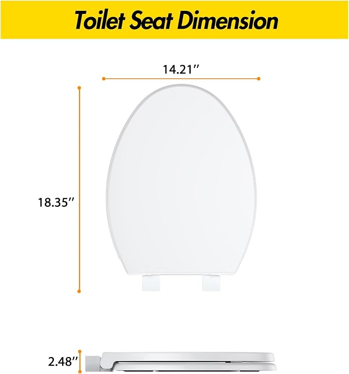 Toilet Seat Cover Elongated – Durable PP Toilet Seat with Slow Close Hinges, Easy Clean White Replacement for American Standard Toilets