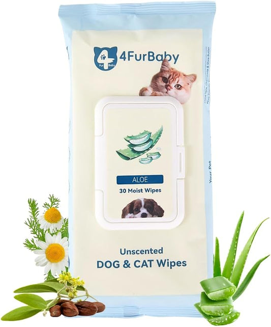 Dog Wipes for Paws and Butt, Unscented, 30 Count | 8" x 8" hypoallergenic and hydrating pet grooming wipes for dogs, cats, and daily care