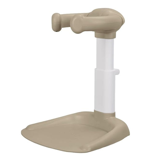 Foldable Design Baby Shower Stand with Armrest High Stability Adjustable Height Baby Shower Standing Support, Collapsible Kids Showering Rack with Head Holder Khaki