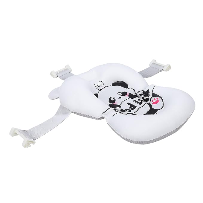 Fafeicy Baby Bath Cushion Pad Cotton Infant Bathing Seat Support Mat with 3 Buckles Wedge Design 28 X 6 X 38cm for Newborn Toddler Bathtub Bath Time (Panda Pattern)