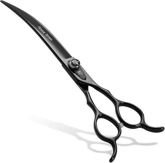 Dog Grooming Scissors: 8 inch Bright Black Pet Curved Shears Made Of Japanese 440C Advanced Stainless Steel Professional Grooming Scissors for Dogs Cats and Other Pets