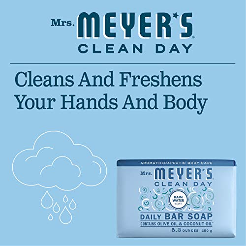 Mrs. MEYER'S CLEAN DAY Bar Soap, Use as Body Wash or Hand Soap, Made with Essential Oils, Rain Water, 5.3 oz, 1 Bar (Pack of 12)