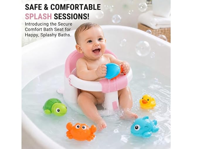 Baby Bath Seat for Babies 6-24 Months, Non Slip Infant Bath Seat with 4 Suction Cups, BPA Free Baby Bathtub Seat, Secure Bath Support Chair for Sit Up Babies, Pink