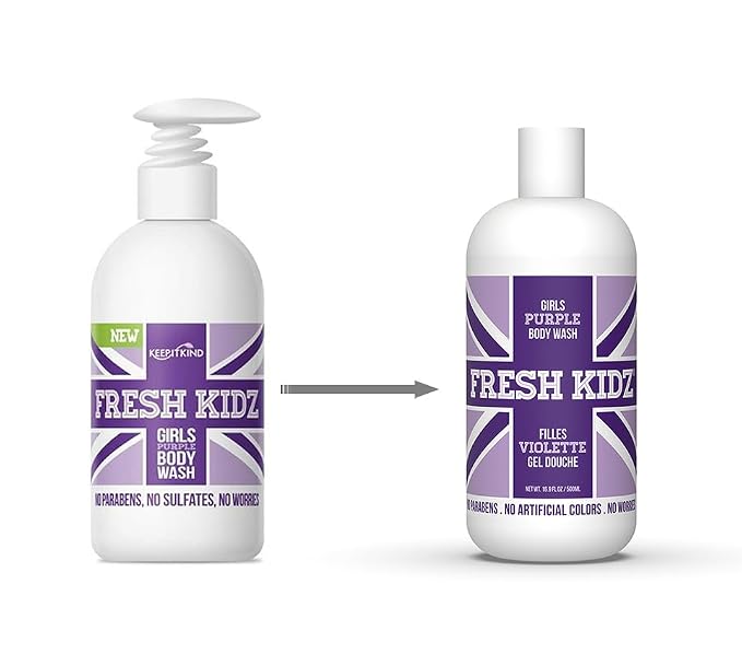 Fresh Kidz Body Wash for Kids and Teens - Gentle Bath and Shower Cleanser for All Skin Types - Girls Purple, 16.9 Fl. oz.