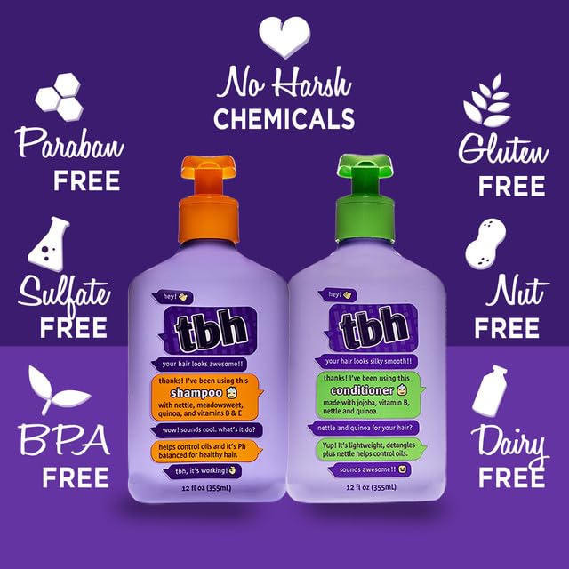 TBH Kids & Teen Shampoo and Conditioner Set – Sulfate & Paraben Free, Lightweight & Hydrating Hair Care for All Hair Types – 2-Pack, 32 oz Each