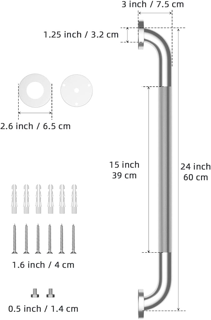 24 Inch Anti Slip Shower Grab Bar, Munzong Stainless Steel Bathroom Grab Bar, Satin Brushed Nickel Knurled Bathroom Balance Bar,Safety Hand Rail Support Handicap Elderly Senior Assist Bath Handle