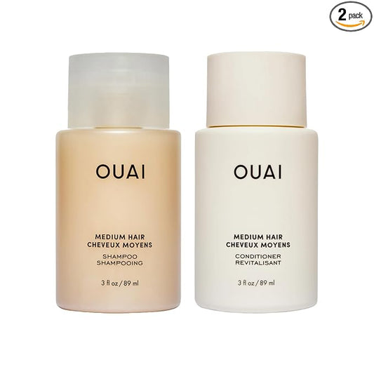 OUAI Medium Hair Shampoo & Conditioner Set, Travel Size - Hydrating Shampoo & Conditioner - With Coconut Oil, Babassu, Kumquat Extract & Keratin - Sulfate, Paraben & Phthalate Free (3 Oz)