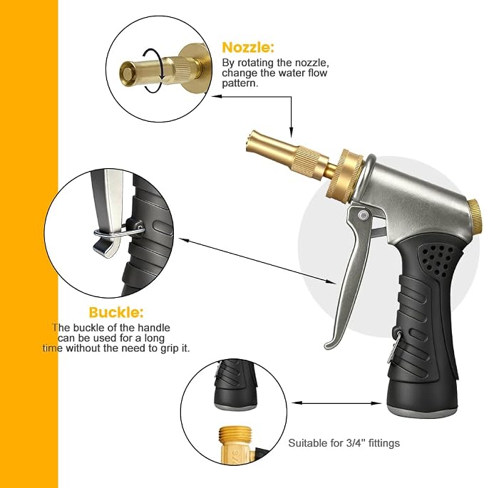Garden Hose Nozzle with Soap Dispenser, High Pressure Water Nozzle with Adjustable Spray Patterns for Watering Plants, Car Washing, and Pet Showering (Foam Gun A)