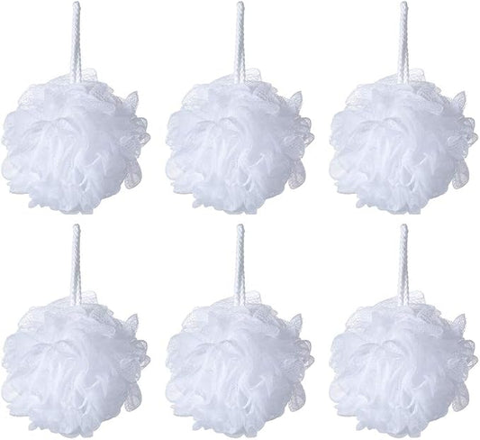 Bath Sponge Loofah Shower Pouf White Mesh Shower Puff Pack of 6 (35g/pcs)