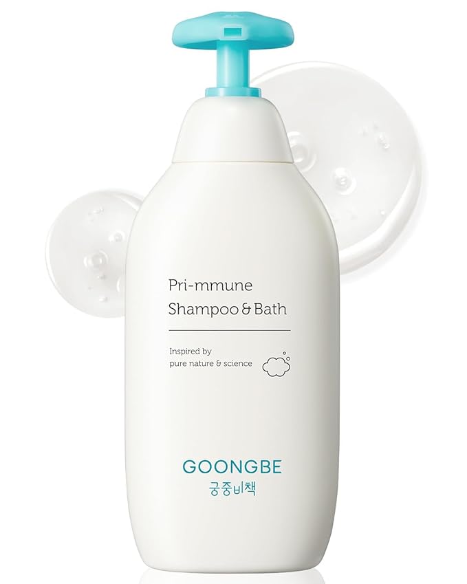 GOONGBE Pri-mmune Baby Shampoo & Body Wash for Sensitive Skin & Hair – Korean 2-in-1 Tear-Free Tested Head-to-Toe Cleanser, Sulfate-Free Low pH with Ceramide NP & Royal Oji Complex, Quick Rinse 11.8oz