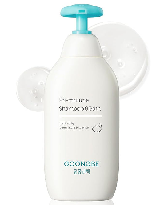 GOONGBE Pri-mmune Baby Shampoo & Body Wash for Sensitive Skin & Hair – Korean 2-in-1 Tear-Free Tested Head-to-Toe Cleanser, Sulfate-Free Low pH with Ceramide NP & Royal Oji Complex, Quick Rinse 11.8oz