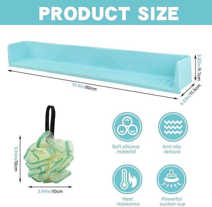 Bathtub Splash Guard, Longer Silicone Splash Guard for Bathtub with 11 Suction Cups, Prevents Water Spills in Bathroom, with Storage Area, 31.5" x 4.53" (Color:Blue)