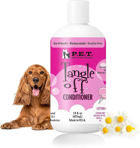 P.E.T. Tangle Off Detangling Conditioner for Dogs & Cats, Cotton Candy Scent – Moisturizes, Softens & Loosens Knots for Silky, Shiny Coats – Sulfate-Free, pH-Balanced, Hypoallergenic – 16 oz
