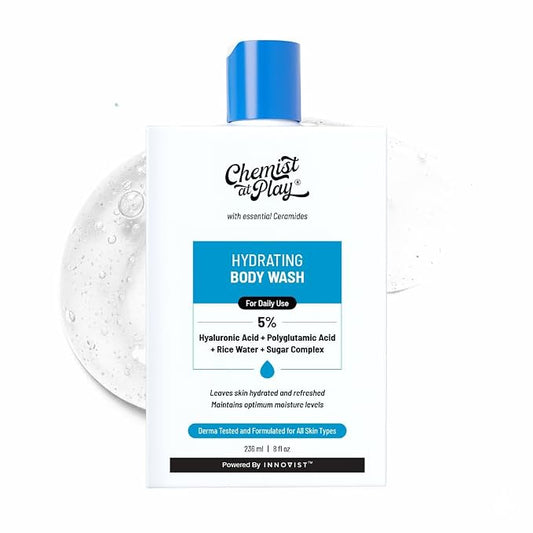 Chemist at Play Hydrating Body Wash |With 5% Hyaluronic Acid Bodywash for Intense Hydration | Reduces Flakes & Itchiness |For Dry Skin |Polyglutamic Acid & Hyaluronic Acid |For Women & Men | 7.9 Fl oz
