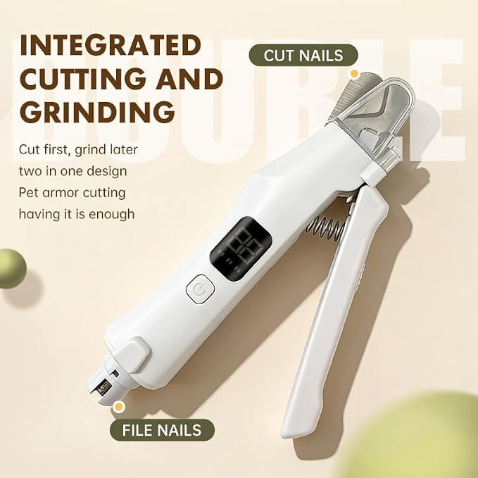 2-in-1 Dog Nail Grinder & Clippers, Electric Rechargeable Cat Claw Trimmer with LED Light, Safety Guard 2-Speed Grooming Tool for Thick Nails for Large Medium Small Pets