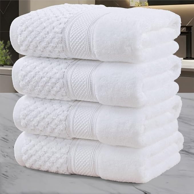 VOOVA & MOVAS White Luxury Hand Towels, Set of 4 – 18"×30", 580GSM, Cotton, Ultra Soft & Plush, Highly Absorbent & Quick Dry, Hotel Quality Towels for Bathroom, Spa, Daily and Travel Use