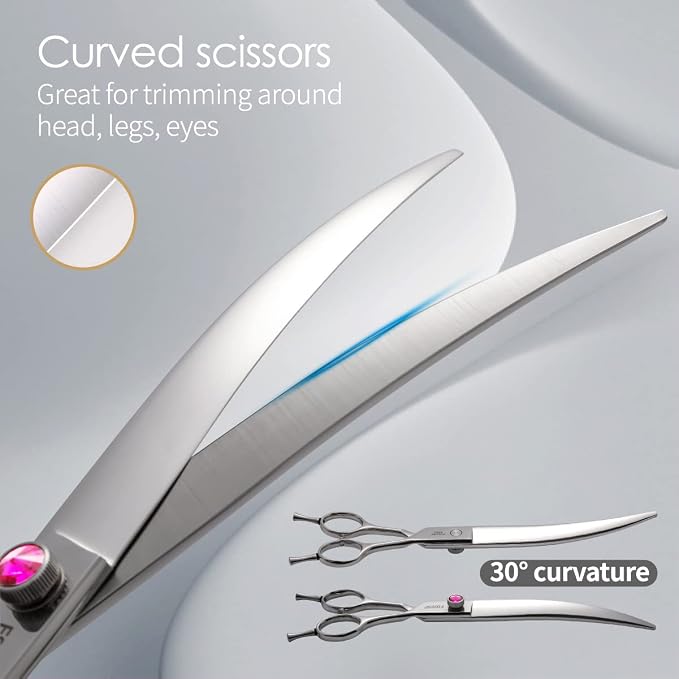 Dog Grooming Scissors Kit 7.5 in Professional Curved Thinning Straight Chunker Shears and Comb 5pcs Set for Grooming Big Dogs Poodle Pet Japan 440C Stainless Steel(7.5'',Kit)