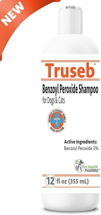 Truseb Clinically Medicated Benzoyl Peroxide 3% Shampoo for Dogs, Cats Horses - Helps Relieve Folliculitis, Dandruff, Oily & Flaky, Red, Itchy Skin–Deep Cleansing & Deodoriz-Passion Fruit Scent-12 oz