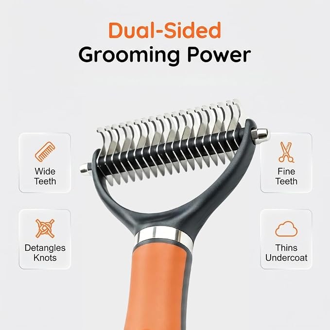 Dual-Sided Pet Grooming Comb for Dogs & Cats, 2026 New 2‑in‑1 Professional Pet Grooming Brush Deshedding Dog Brush, Dematting Comb Undercoat Rake for Dogs Long Haired Pet Grooming Tool (2, Orange)