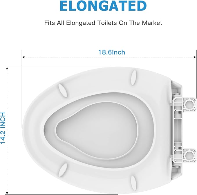 Garvee Elongated Toilet Seat with Toddler Seat, PP Safe Material, 2 in 1 Toilet Seat for Family Built-in Baby Seat Removable, 19 in,Soft Close + Easy Clean(White)