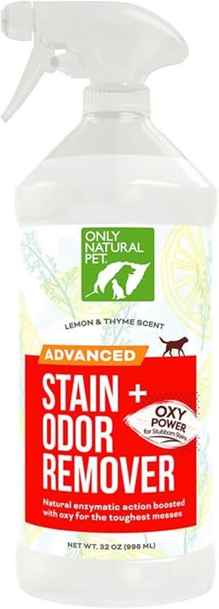 Only Natural Pet Advanced Stain & Odor Eliminator – Enzyme Powered Pet Urine Cleaner & Deodorizer for Cats – Hardwood Floors, Carpets & Upholstery – Fresh Mandarin Orange & Green Tea Scent – 32 fl oz