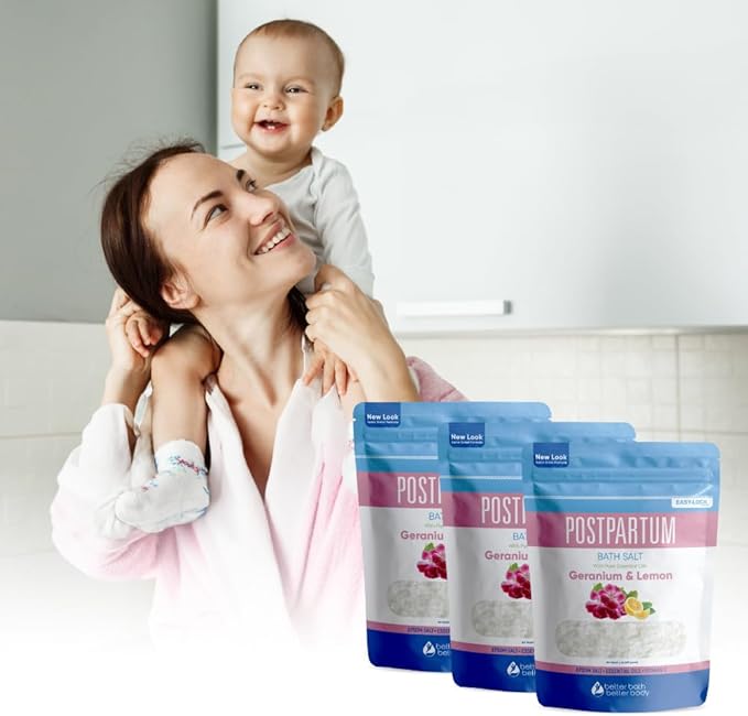 Postpartum Bath Salt (3 Pack) Postpartum Bath Soaks USP Grade Epsom Salt with Pure Essential Oils in BPA Free Pouch with Press Lock Seal Made in USA Three 2 Lbs Pouches 6 Lbs Total