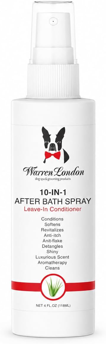 Warren London 10-in-1 After Bath Dog Spray | Leave-in Conditioner & Detangler for Dogs | Aloe Vera, Silk Amino Acids & Green Tea | Fresh Scent | 4oz Travel Size | Made in USA