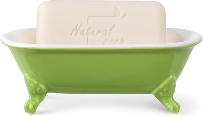 6.5" Ceramic Mini Decorative Clawfoot Bathtub Bar Soap Dish, Kitchen Sponge Holder and Shower Tray for Bathroom, 1 Pack(Lime)