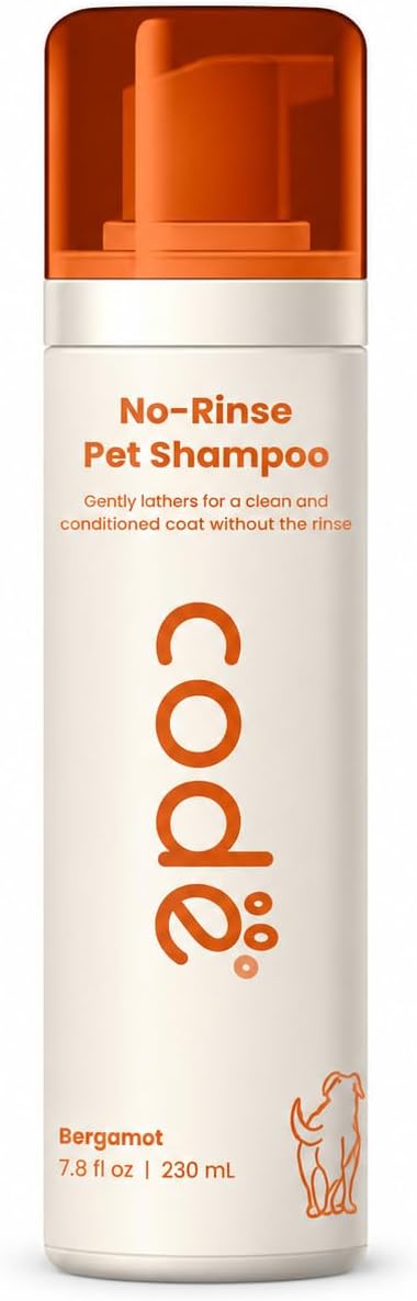 No-Rinse Pet Shampoo Foam, Waterless Dog Shampoo with Oatmeal, Aloe & Chamomile, Dog Shampoo Sensitive Skin, Hypoallergenic Dry Shampoo for Dogs, Bergamot Scent, 7.8 fl oz