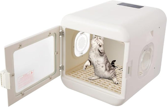 60L Pet Grooming Dryer Box Ultra Quiet Pet Hair Dryer, Fully Automatic with Smart Temperature Control, 360° Efficient Airflow, Ideal Cat and Dog Drying Box for Small Pets, White