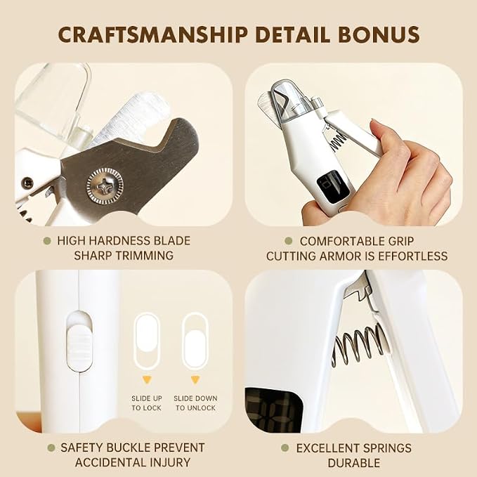 2-in-1 Dog Nail Grinder & Clippers, Electric Rechargeable Cat Claw Trimmer with LED Light, Safety Guard 2-Speed Grooming Tool for Thick Nails for Large Medium Small Pets
