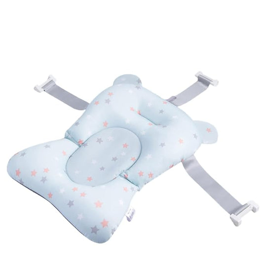 Baby Bath Cushion Pad Newborn Bathtub Mat Infant Bath Supporter Net Baby Bathtub Pillow Non-Slip Floating Bathing Tub Seat (Light Blue Star, 28cm*43cm*26cm)