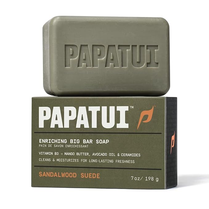 PAPATUI by Dwayne Johnson Enriching Bar Soap for Men | Hydrating Daily Cleanser | Moisturizes with Mango Butter and Avocado Oil | Sandalwood Suede | 7oz