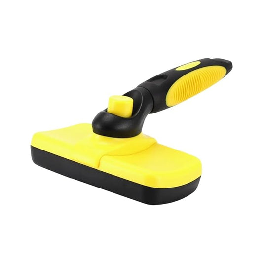 Pet Grooming Brush | Dog Brush for Shedding & Cat Brush with Self-Cleaning One-Click Pop-Up Fur | Stainless Steel Needles & Massage Beads | Ergonomic Non-Slip Handle | 6.69 x 4.72 In (Yellow)