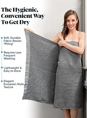 SUTERA - Silverthread Waffle Towel California - Grown Pima Cotton, Quick Drying, Ultra Soft, Lightweight and Absorbent - Waffle Weave Design - Luxury Towel (Bath, Grey) 31"x57"