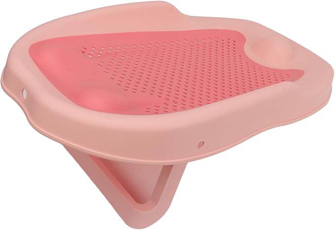 Baby Bath Support for Bathtub or Sink, Home Foldable Ergonomic Heart Shaped Sink, Rinse Tubs Hollow Pattern Infant Holder Rack Pink Bather Newborn to Toddler Tub with Three (Roseate)