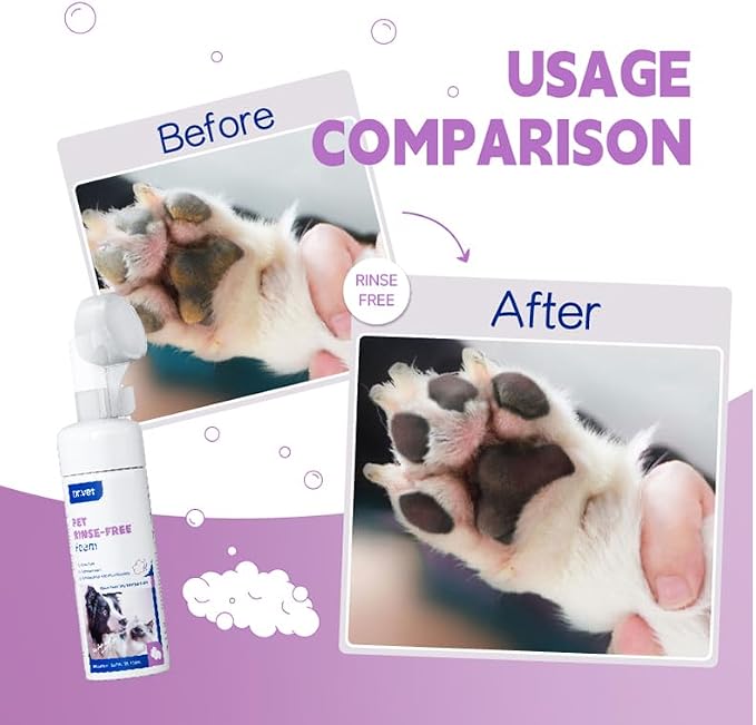 Paw Cleaner for Dogs & Cats, No-Rinse Foaming Pet Foot Washer for Dirty, Muddy Paws, Gentle, Fragrance-Free, pH Balanced Foaming Cleanser with Silicone Bristle Brush, 5 fl oz