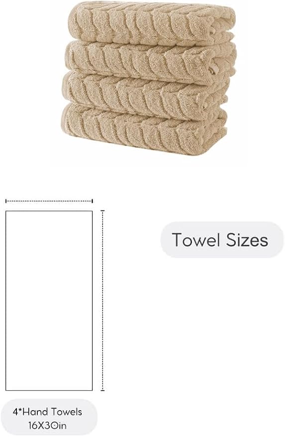 BAGNO MILANO Turkish Cotton Bath Towels, Hand Towels - Soft Plush Jacquard Collection - Highly Absorbent Towel Set (Sand Beige, 4 Pcs Hand Towel Set)