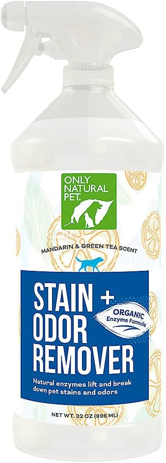 Only Natural Pet Stain & Odor Remover – Enzyme-Based Plant-Derived Formula for Dogs – Dog Stain & Urine Cleaner for Hardwood, Carpet & Upholstery – Fresh Mandarin Orange & Green Tea – 32 fl oz