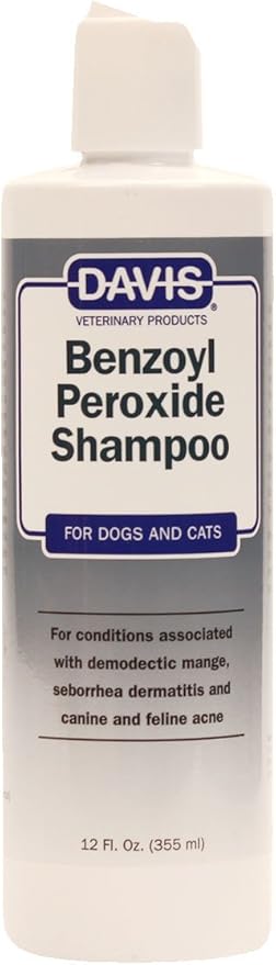Davis Benzoyl Peroxide Medicated Dog & Cat Shampoo, 12 oz. – Dermatitis and Demodectic Mange, White (DM150 12)